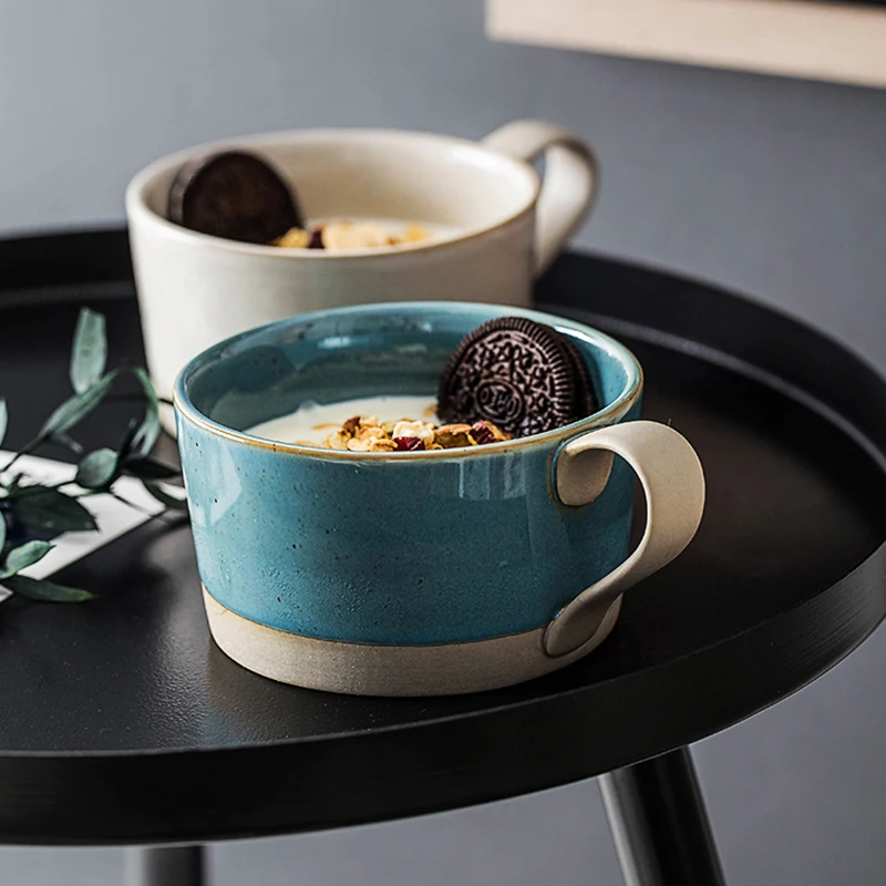 Japanese Art Stoneware Large Coffee Mug with Lid Spoon Modern Home Ceramic Breakfast Cereal Cup Afternoon Tea Flower Cupgift | Дом и сад