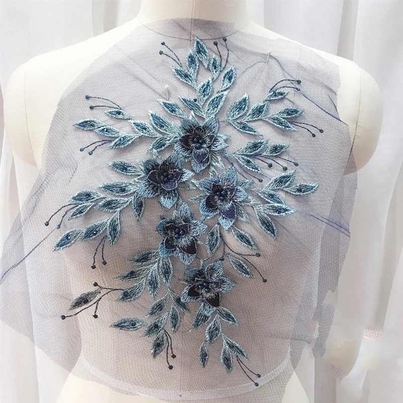 1 шт. сетка вышитая жемчугом бисером Кружевная аппликация стразы DIY кружевная