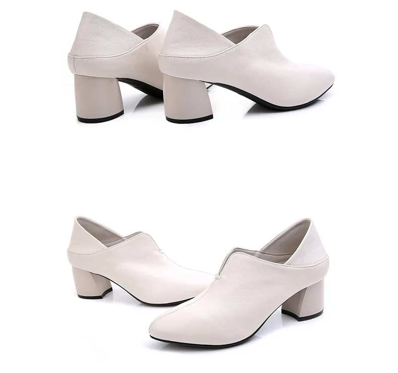 Genuine Leather Thick Heels Deep Mouth Single Shoes Women New Spring And Autumn new Lady's Shoes Cowhide High Heels