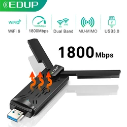 Eding – adaptateur WiFi 6 USB, 1800Mbps, 2.4GHz/5GHz, carte réseau sans fil 802.11ax, double bande, pour ordinateur 