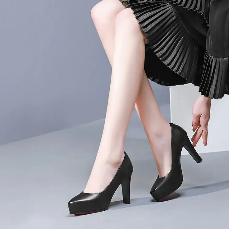 2019 г. удобные женские туфли на высоком толстом каблуке с открытым носком женская