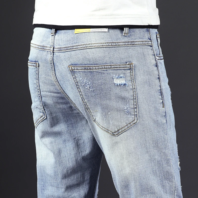 Reviews Fashion Streetwear Mens Jeans Destroyed Ripped Design Pencil Denim Pants Ankle Skinny Men Full Length Jeans Ankle-length Pant