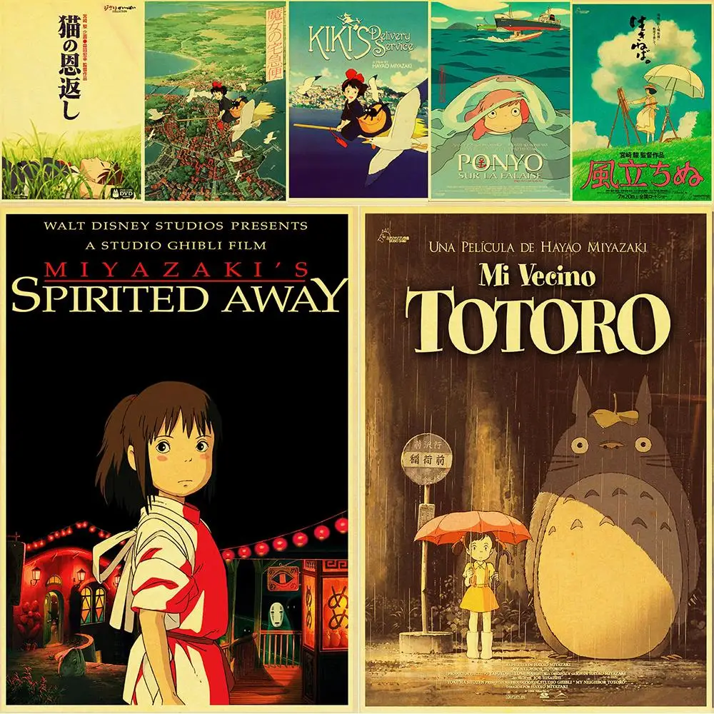 Miyazaki Hayao movie Spirited Away Tonari no Totoro Retro Laputa: Castle in the Sky Poster Vintage poster For home/ room/bar