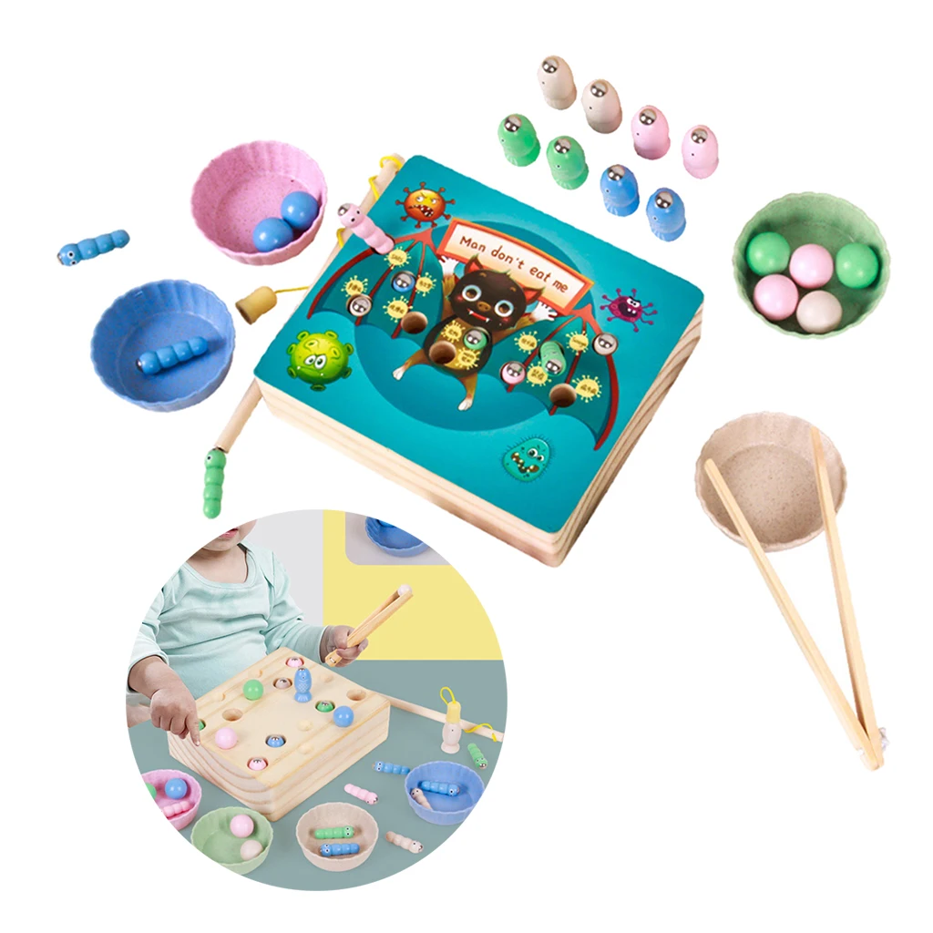 Montessori Wooden Educational Toys Hands Brain Training Clip Fishing Beads Puzzle Board Math Game Memory Chess Toys for Children