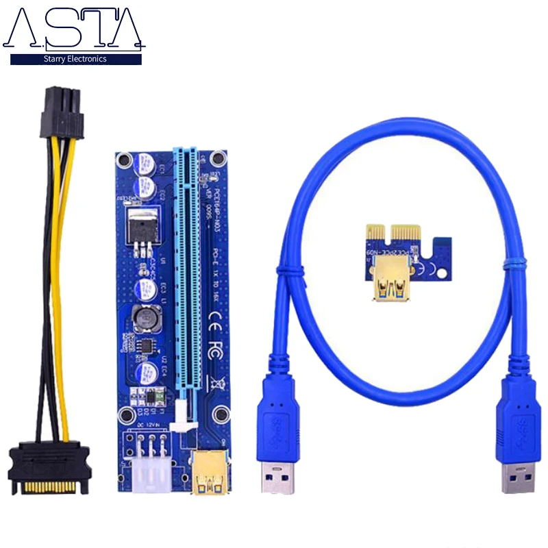 Переходная карта VER006C PCI-E Райзер 006C PCIE 1X до 16X удлинитель 60 см 100 USB 3 0 кабель SATA на 6