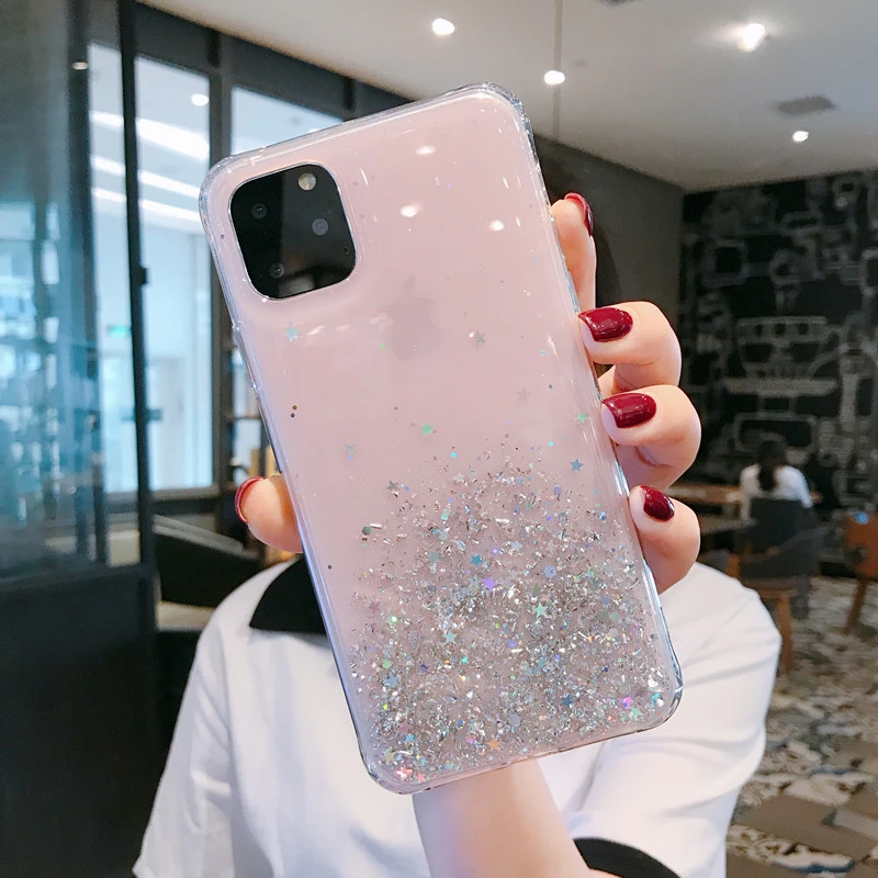 Блестящий блестящий чехол для телефона iphone 11 Pro Max 8 7 Plus 6S X XS Max XR, блестящий прозрачный мягкий чехол для телефона