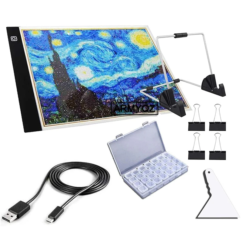

Diamond Painting A4 Size 20X30CM LED Light Pad with Board Stands 5d Diamond Art Accessories USB Powered Adjustable Brightness