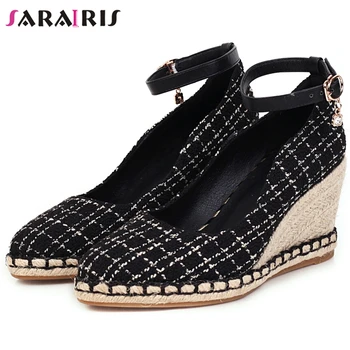 

SARAIRIS 34-48 Brand New Female Fashion Chunky Heels Spring Autumn Pumps Casual Office Pumps Women Belt Buckle Shoes Woman