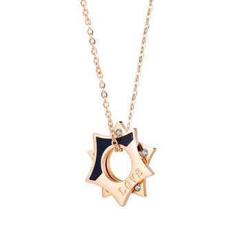 

New Fashion Titanium Steel Necklace Female Simple Double Star Clavicle Chain Pendant rhinestonCrystal O-chain Necklace for Women