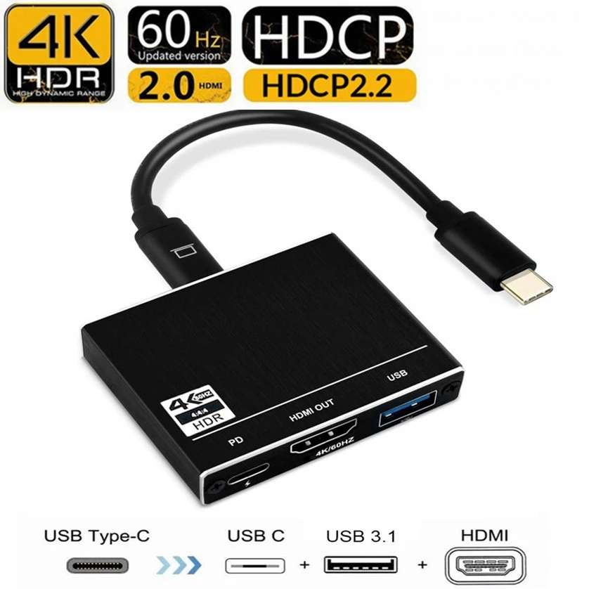 3 в 1 USB C концентратор типа к HDMI 2 0 4K 60HZ PD HDCP цифровой мультипорт конвертер адаптер