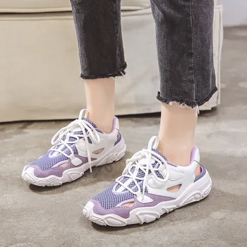 

COOTELILI Women Summer Sneakers Sandals 4.5cm Heel Sandals Shoes 2020 New Fashion Sandals Non-slip Beige Basic Sandals Lace Up