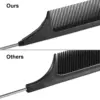 3 Packs Rat Tail Comb Steel Pin Rat Tail Carbon Fiber Heat Resistant Teasing Combs with Stainless Steel Pintail 3