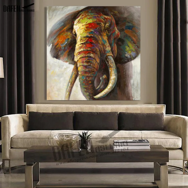 

100% Handmade Animal Oil Painting Canvas Wall Paintings Abstract Colorful Elephant Picture Living Room Home Decor