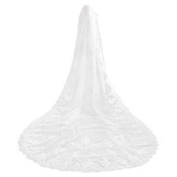 

White Cathedral Wedding Veils Long Lace Edge Bridal Veil with Comb Wedding Accessories Bride Wedding Veil