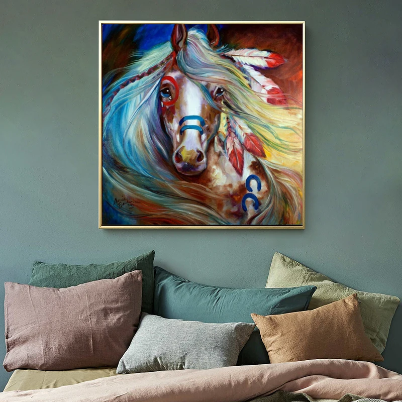 

Oil Painting Animal Posters and Prints Religious Horse Feather Canvas Painting Wall Pictures for Living Room Cuadros Home Decor
