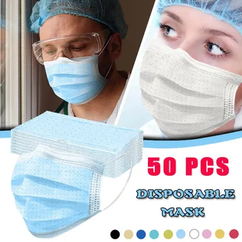 

50pcs Adult's Solid Color Three-layer Protective Dust-proof Cartoon Solid Disposable Women Men Mouth Cover Large Stock Send Fast