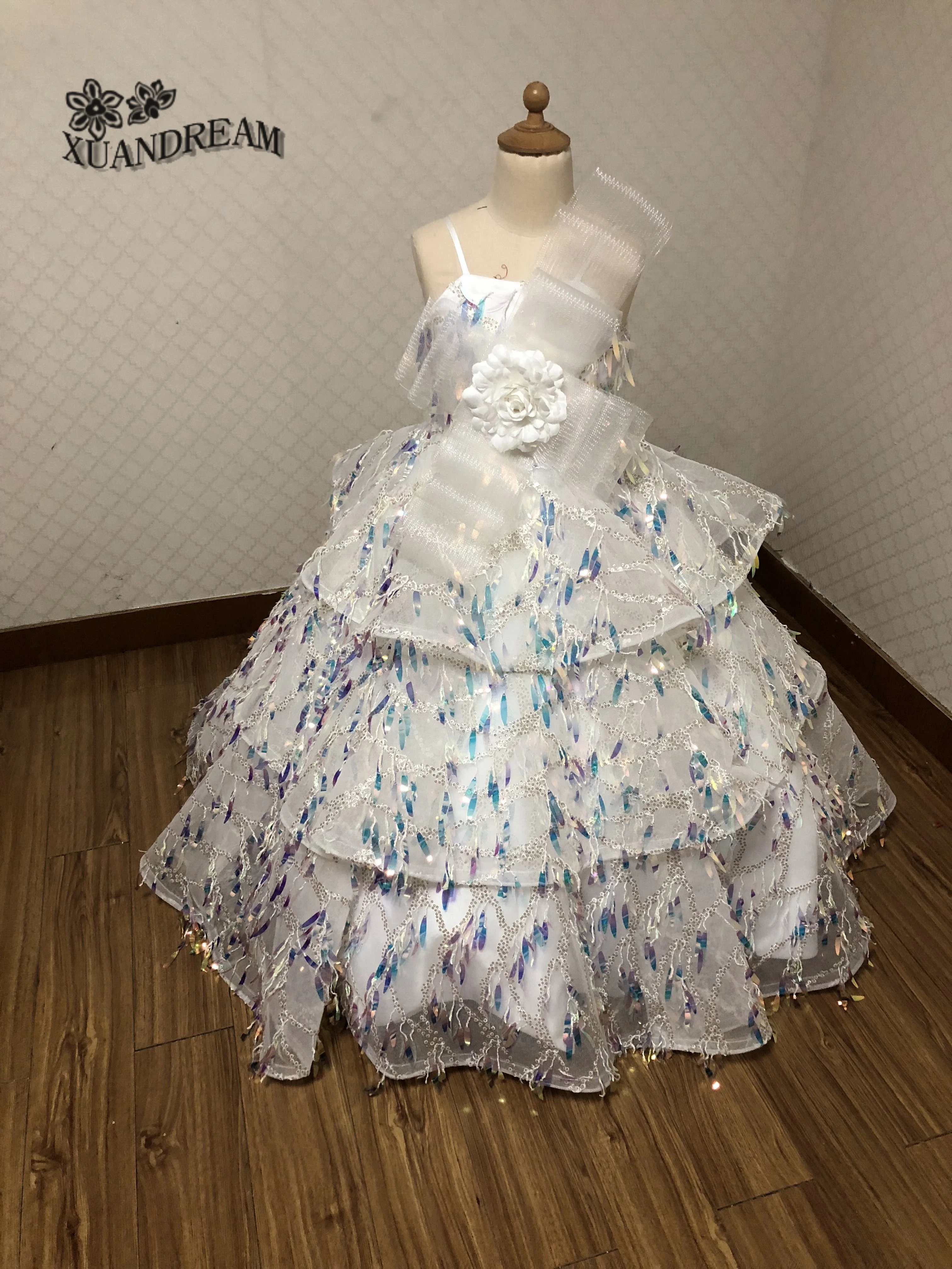 New Arrival Little child multilayer bling bling bowknot first flower communion dresses for girls pageant dresses XD-79