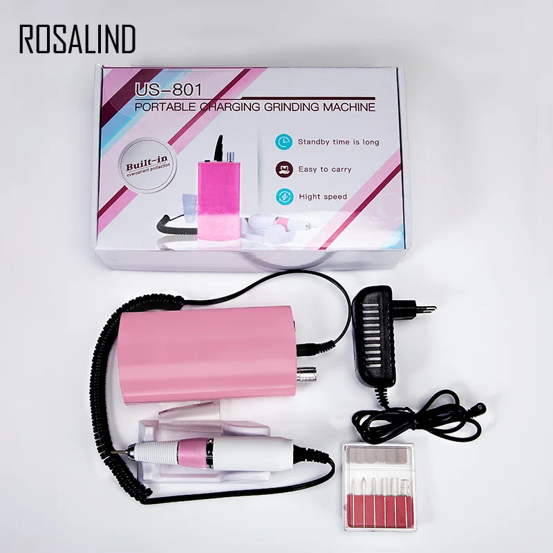 

ROSALIND Nail Polishing Portable Charging Grinding Machine Electric Nail Drill Machine 100V-240V Nail Art Equipment Accessories