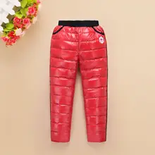 Всесезонные детские пуховые штаны в Корейском стиле плотные штаны из искусственной кожи для больших мальчиков верхняя одежда для мальчиков и девочек лыжные штаны с высокой талией