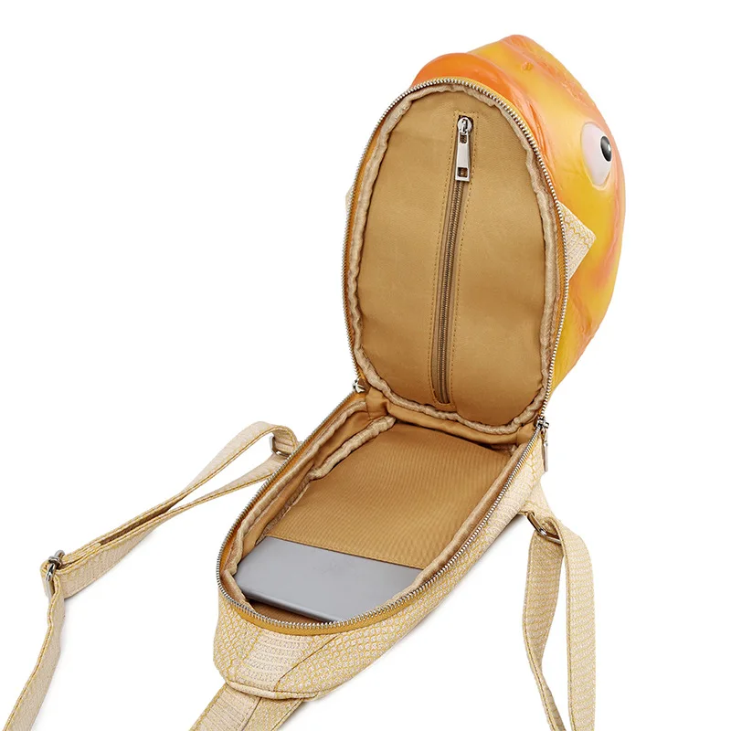 New Pu Women's Backpack Gold Cute Fun Fish Bag Cartoon Mini Female Bag Creative Animal Backpack