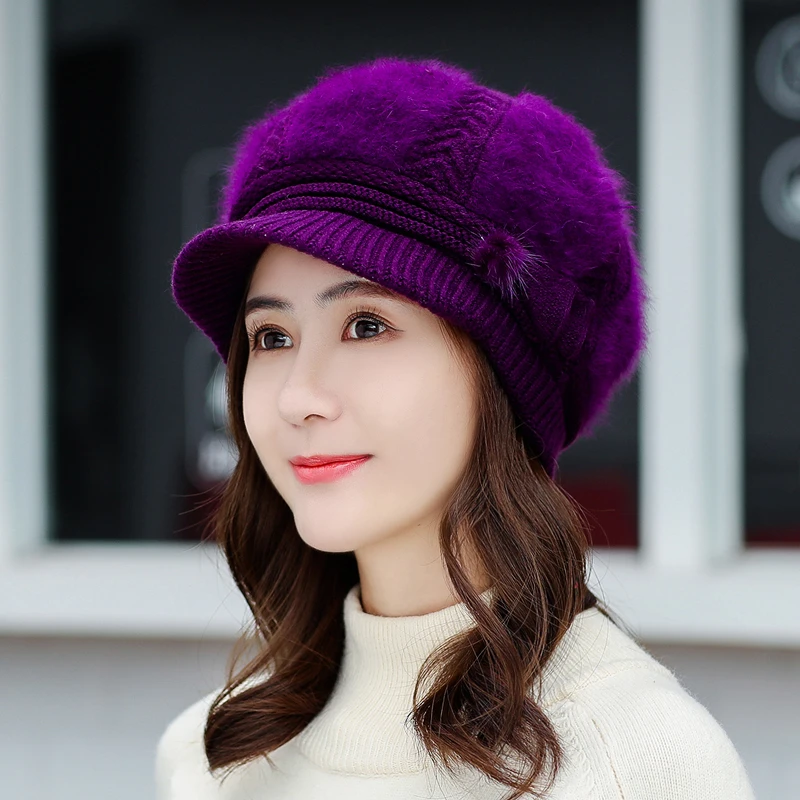 Для женщин Rrabbit мех ball cap хип-хоп зимняя шапка для девочек трикотажные шапки Скалли бини шапки бренд женский головной убор из плотной ткани 55-58 см - Цвет: 07