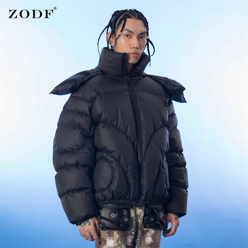 ZODF New 2021 Men Winter Thick Coats High Street Hip Hop Unisex Cotton Liner Embroidery Hooded Puffer Jacket Streetwear HY0337 mens parka jacket with fur hood