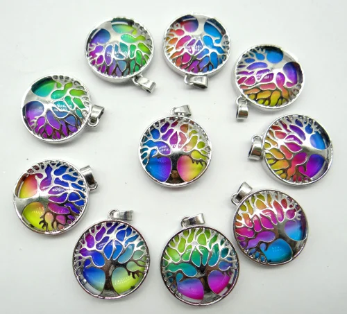 Natural Stone Quartz Crystal Turquoises tiger eye Tree of Life Round Shaped charm pendant  for diy Jewelry making necklace10pcs