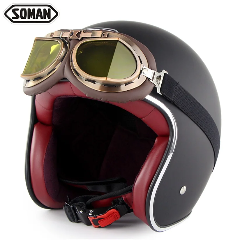 Soman Casco Moto ретро открытый шлем с очками Capacete De Motocicleta Mais Vendidos мужские крутые Cascos велосипедные шлемы винтажные - Цвет: with Goggle