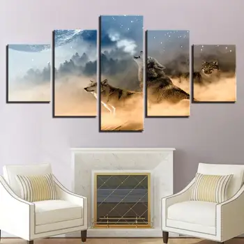 

Abstract Ferocious Howling Wolves Starry Sky Hd 5Pcs Frameless Waterproof Ink Printing Canvas Decorative Animal Poster