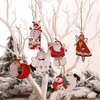 

12pc Wooden Hanging Christmas Santa Snowman Angel Ornament Xmas Party Home Decor New Year Decoration Toys Children Xmas Gift