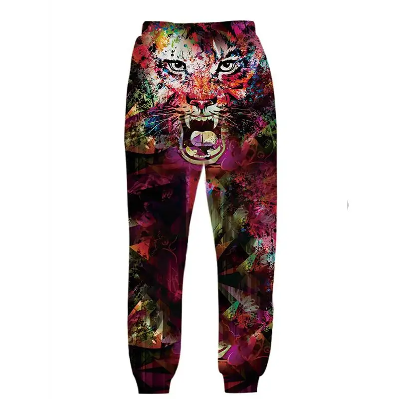 PLstar Cosmos Brand Mens Jogger Pants 3D Printing  Fire Tiger Face Pattern Trousers Streetwear Unisex Casual Sweatpants MPK11