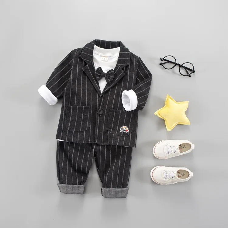 1-black Костюмы из 3 предметов одежда для маленьких мальчиков костюм на крестины для торжественной вечеринки Подарочный осенний комплект с длинными рукавами для детей 9, 12, 18, 24 месяцев - Цвет: 1-black