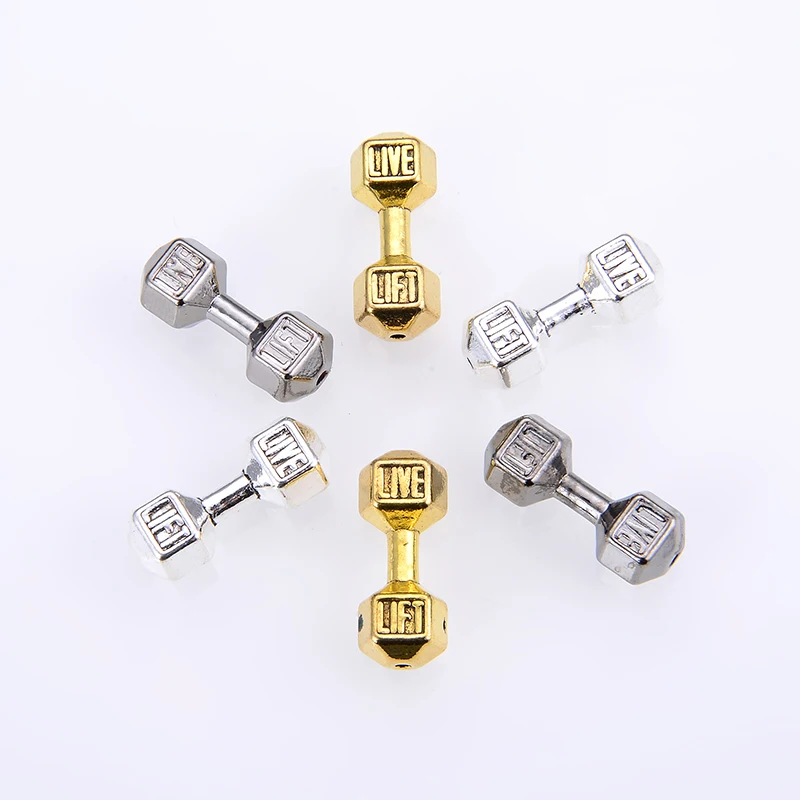

10PCS/ package NEW Metal Beads Wholesale Antique Gold/Silver Dumbbell Charm Beads For Hand made Natural Stone Beading Jewelry Making