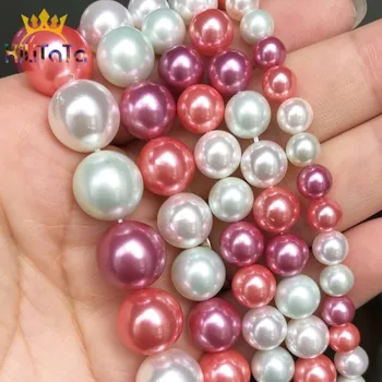 

6 8 10 12mm Purple Red White Shell Pearl Beads Round Loose Spacer Beads For DIY Jewelry Making Bracelet Charms Accessories 15''