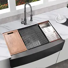 36 Inch Gunmetal Black Farmhouse Kitchen Sink Stainless Steel Apron Front Workstation Kitchen Sink  All in One Kitchen Sink