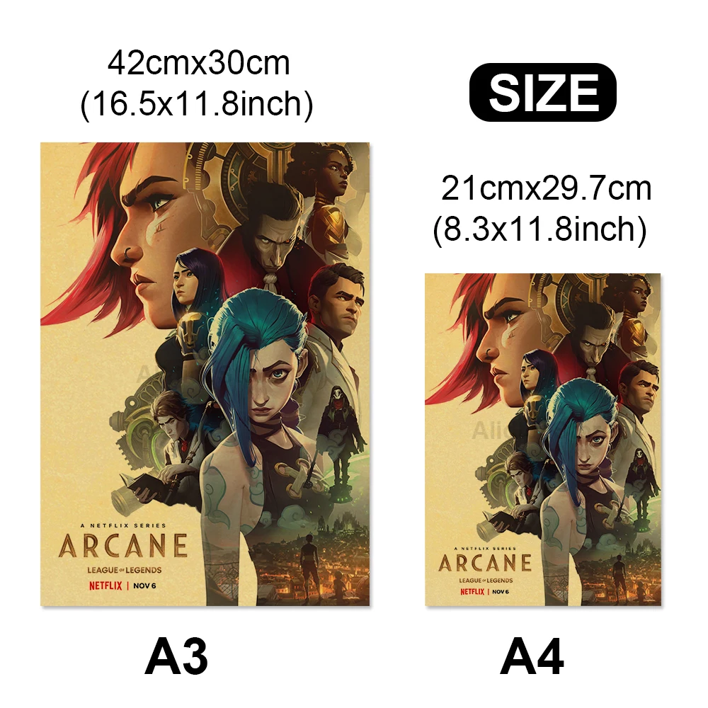 Popular TV Show Arcane Kraft Paper Poster Vi Viktor Jayce Jinx Home Decor Study Bedroom Bar Cafe Wall Paintings Stickers Posters