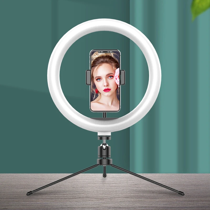 

Photography LED Selfie Ring Light 26CM Dimmable Camera Phone Ring Lamp With Tripod Bluetooth remote For Makeup Video Live Studio