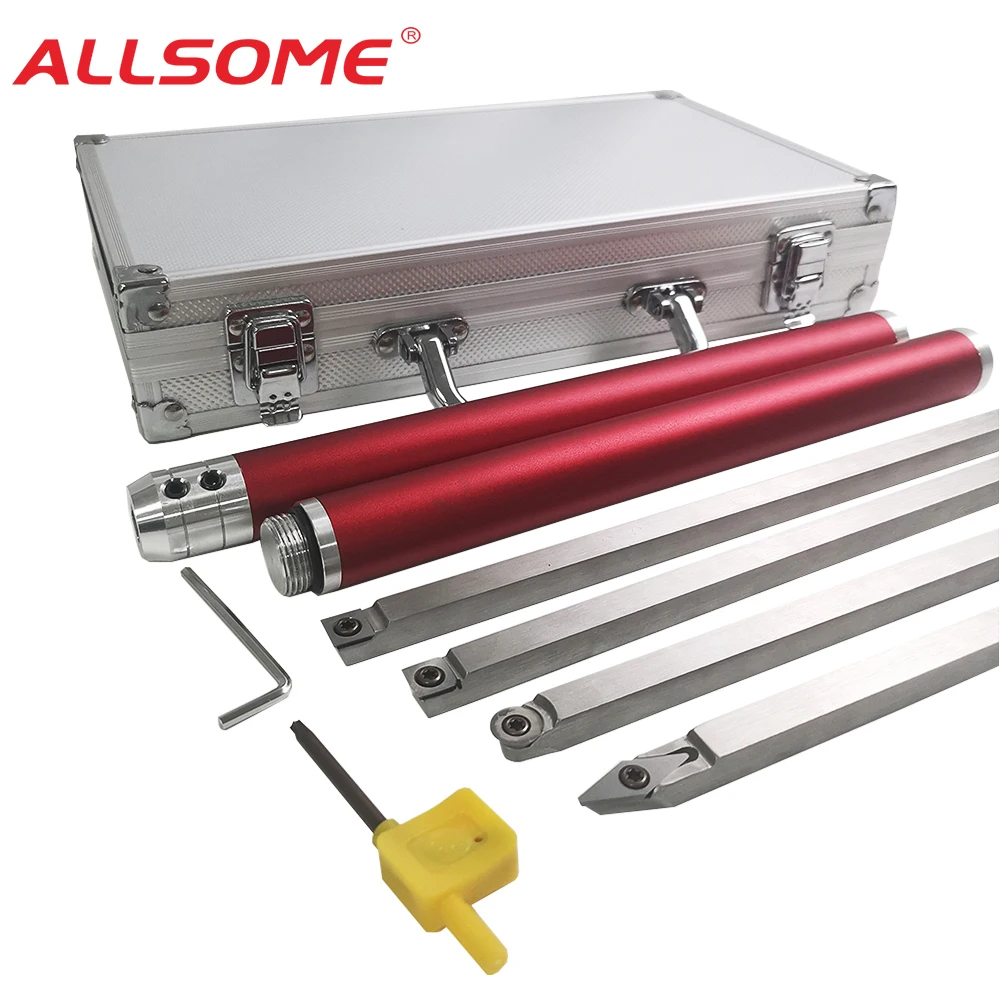 

ALLSOME Wood Turning Tool Woodworking Lathe Chisel Set Carbide Insert Cutter Stainless Steel Bar Aluminum Storage Box HT2962