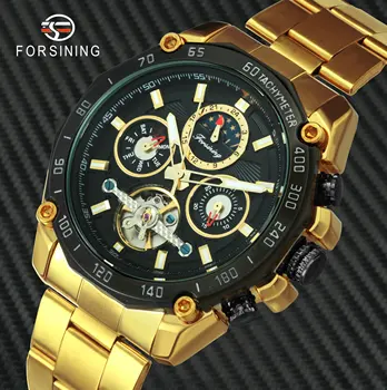 

FORSINING Luxury Automatic Tourbillon Watch Men Top Brand Stainless Steel Creative Watches Sun Moon Phase Mechanical Wristwatch