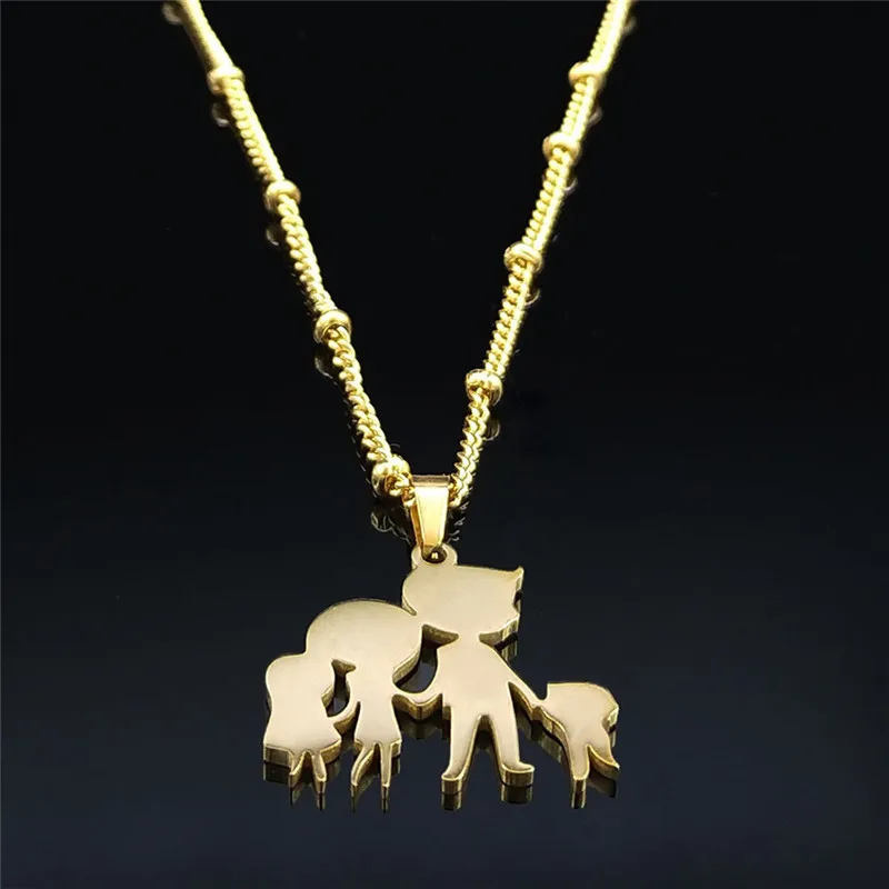 Edelstahl Emaille Familie Papa Mutter Sohn Tochter Charme Halsketten Frauen Kind Gold Farbe Schmuck Kragen Weihnachts geschenk n8904s01 – Detail 5