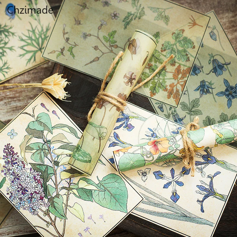 

Chzimade Retro Flower Plants Decorative Vellum No Adhesive Paper Stickers For Scrapbooking DIY Crafts Card Making