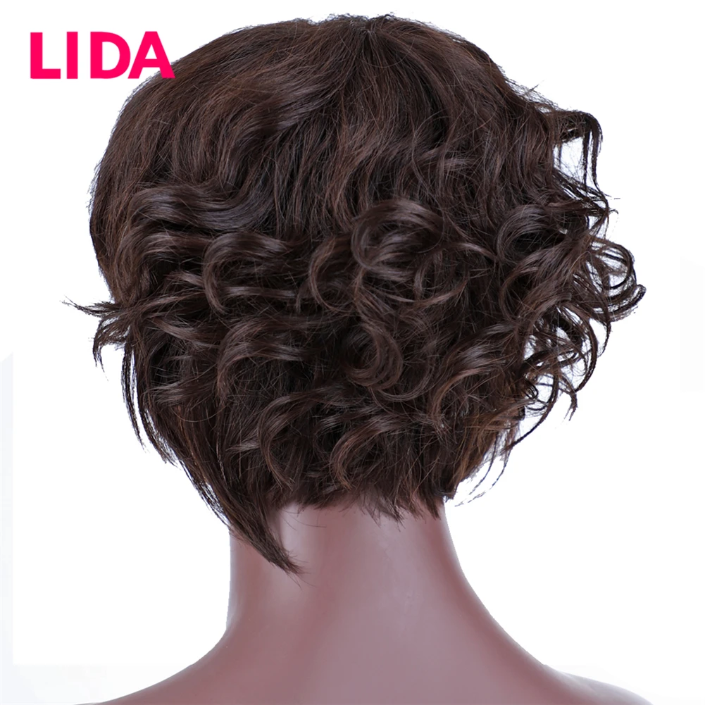 Lida, индийские человеческие волосы Remy, машинка для изготовления, дерзкий кудрявый парик, плотность 150%, 6320MN, короткие человеческие волосы, парик смешанных цветов для женщин