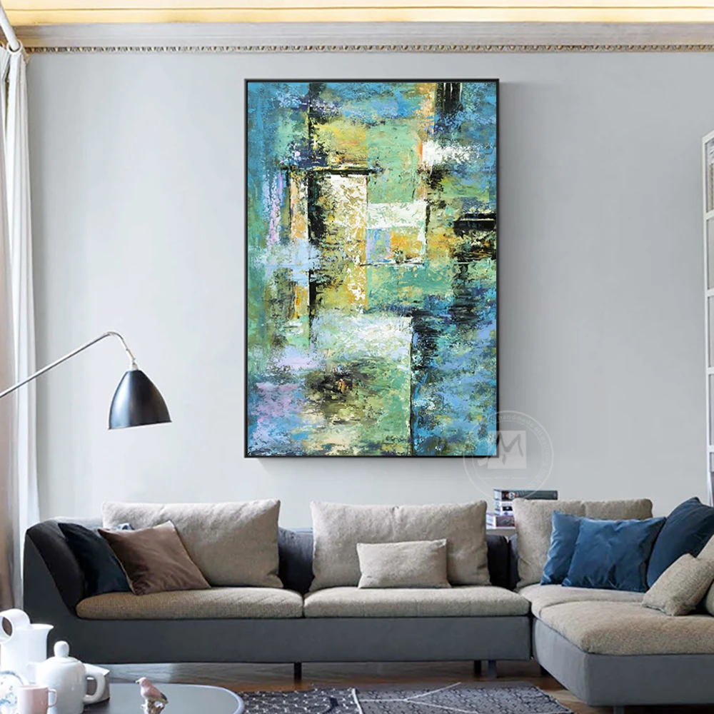 Vertical original artwork canvas painting for living room large cuadros