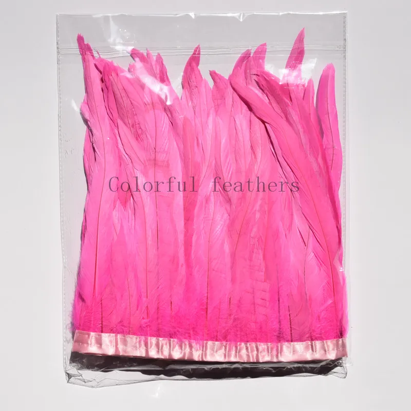 Темно-розовый 1 Yard Rooster Feather Trims 30-35cm Coque Feather Strung Chicken Feather Trimming Dress/Skirt /Costume Carnival Decoration - Цвет: Темно-розовый