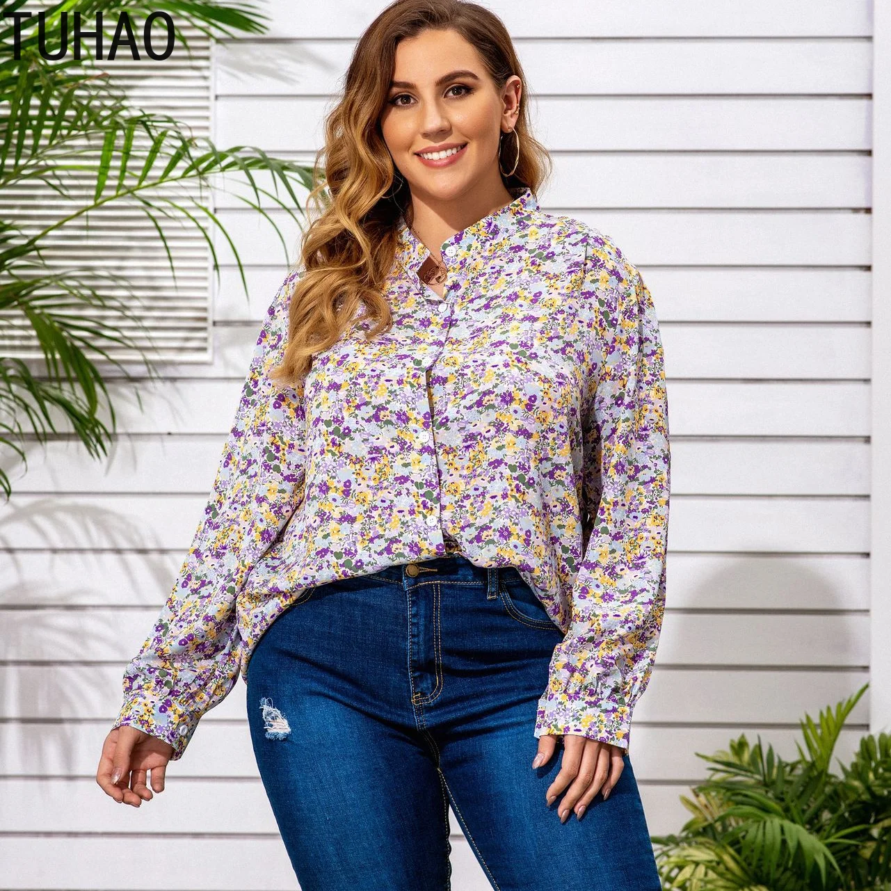 

TUHAO Female Blouse Oversized 5XL 4XL 3XL Fashion Print Ladies Shirts Women's Blouses 2022 Spring Long Sleeve Shirts Tops Blusas