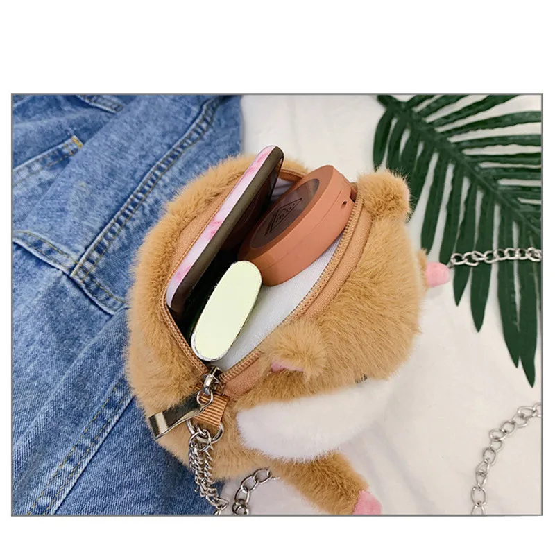 Cute Cartoon Round Fat Hamster Pikachu Mouse Rats Plush Backpack Toys Key Phone Crossbody Bag Shoulder Bags Dolls (5)
