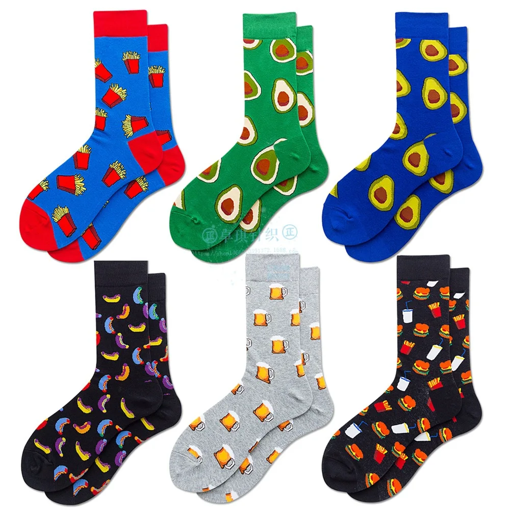 Модные мужские носки унисекс в стиле хип-хоп, осенние носки с фруктами и рисунками из мультфильмов, крутые носки из чесаного хлопка для влюбленных, Meias 404