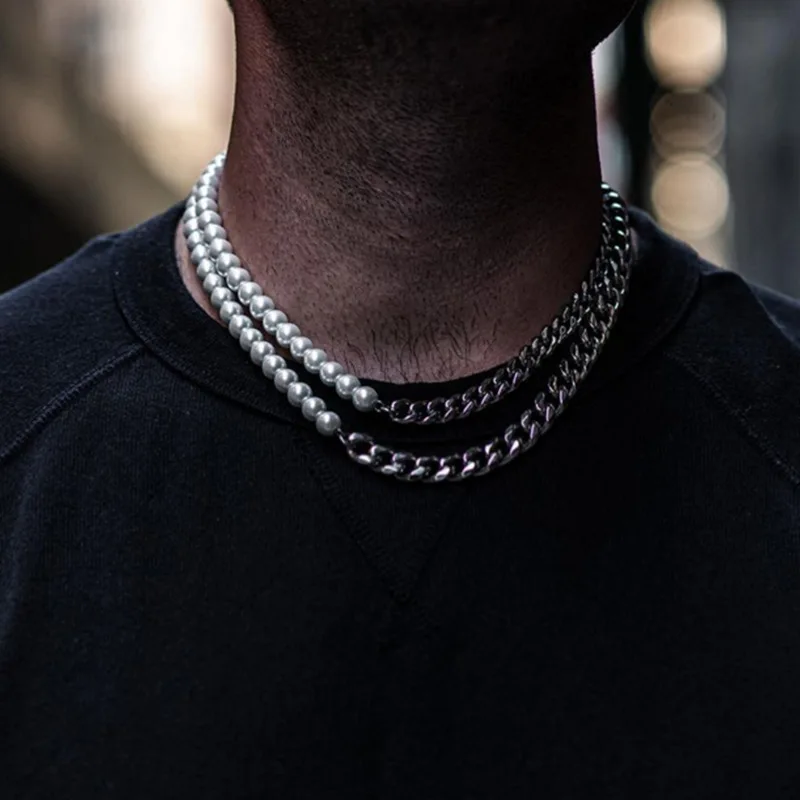 Stainless Steel Pearl cuban link chain 