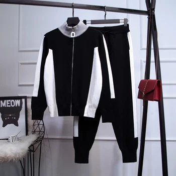 

HIGH STREET New Stylish 2020 Runway Suit Set Women's Turtleneck long sleeve knitting Sweater Pants Set