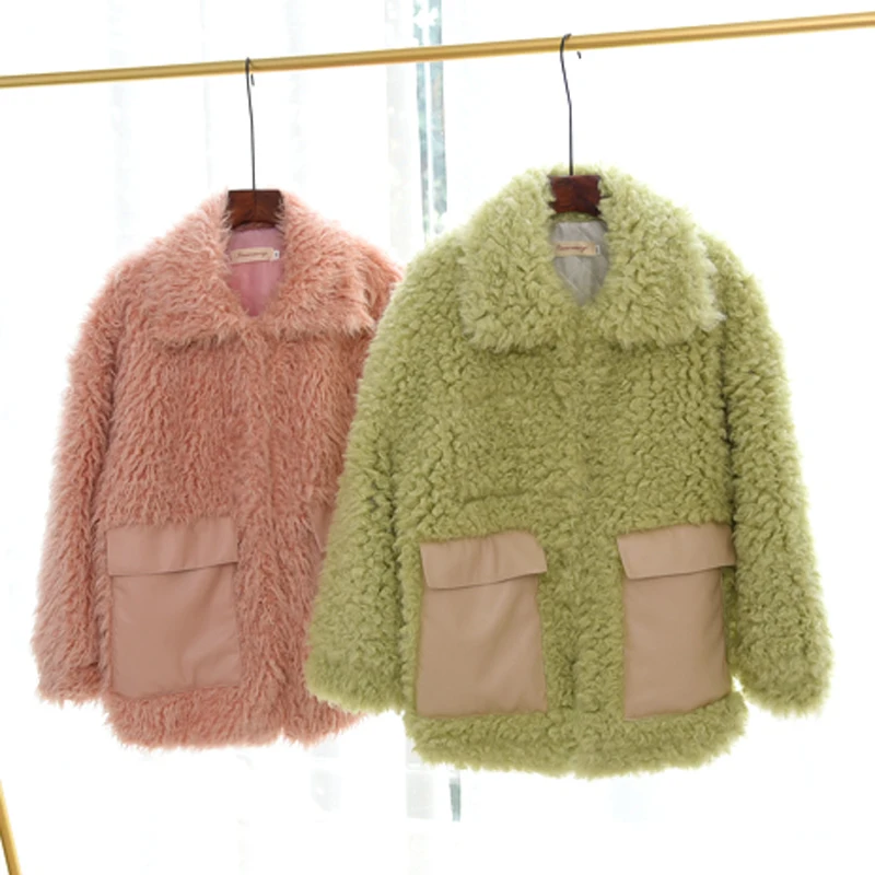 Korean Chic Women Sweet Green Faux Fur Coat Street Fashion Girls Winter Thicken Warm Fur Jacket Oversized Loose Fluffy Outerwear